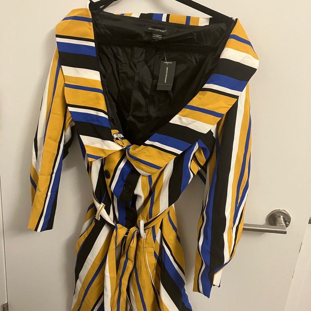 Ashley Stewart Yellow and Blue Tie Front Wrap Sundress
